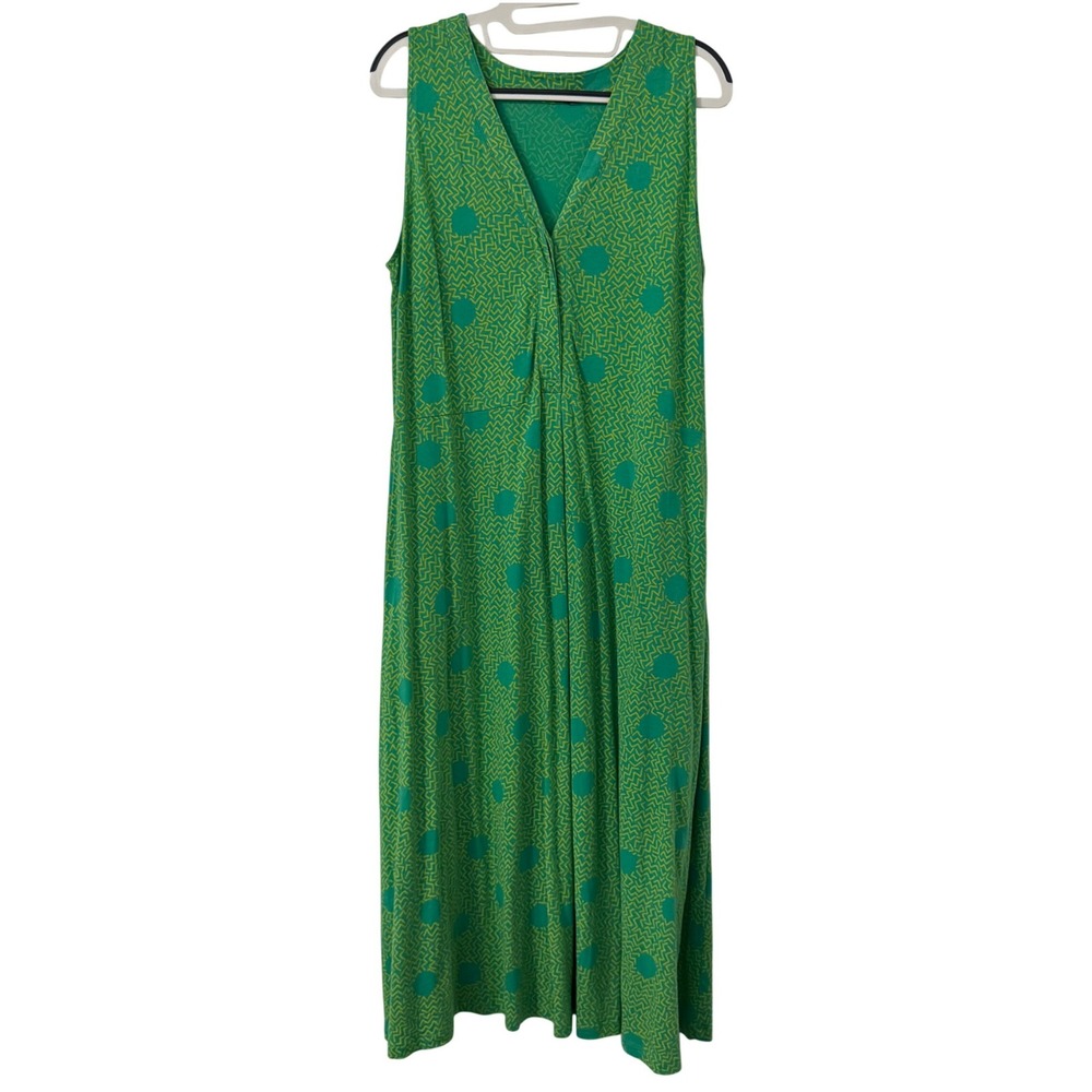 Gudrun Sjoden Dress M Green Geometric Cotton Sleeveless Pocket Artsy Nordic Bold